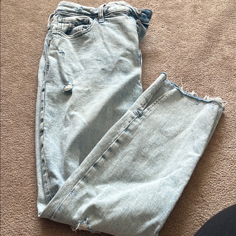 Old Navy Blue Straight Leg Jeans with Distressed Details
